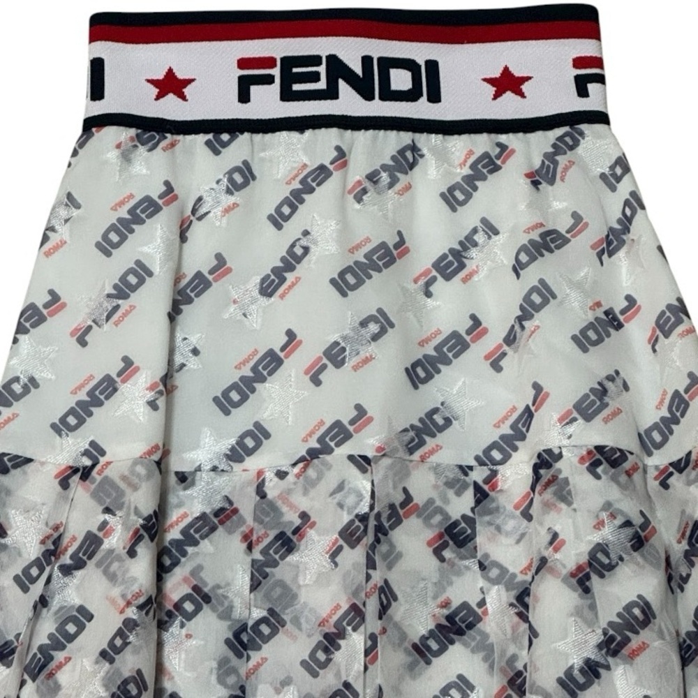 FENDI Mania Peated Midi Skirt Red Blue White Silk Blend Size XXS Designer Luxury - Picture 13 of 13